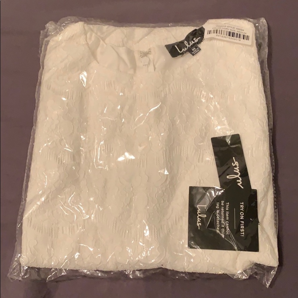 Lulu’s white lace mini dress